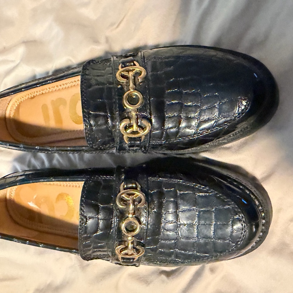 Circus by Sam Edelman Black Croc-Embossed Loafers with Gold Bit